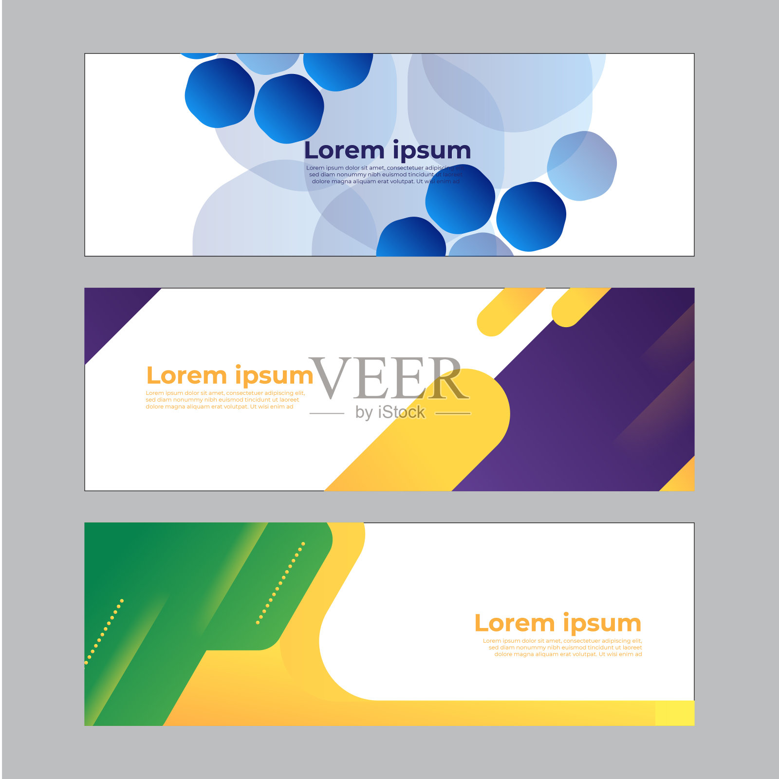 摘要横幅设计网页模板集。水平标题网页横幅。矢量抽象图形设计旗帜图案背景模板。插画图片素材