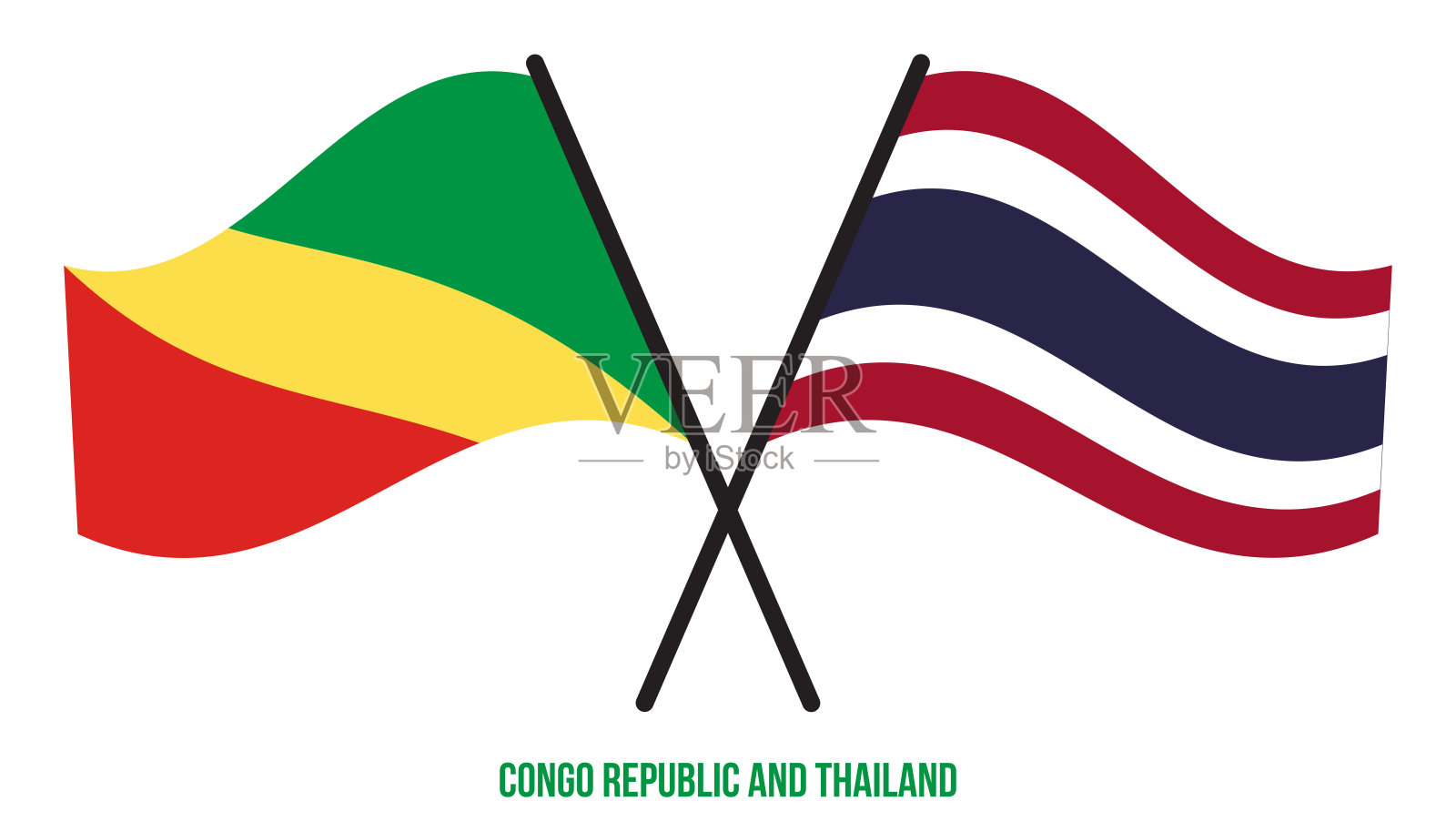 刚果共和国和泰国的国旗交叉和平坦的飘扬风格。官方的比例。正确的颜色设计元素图片