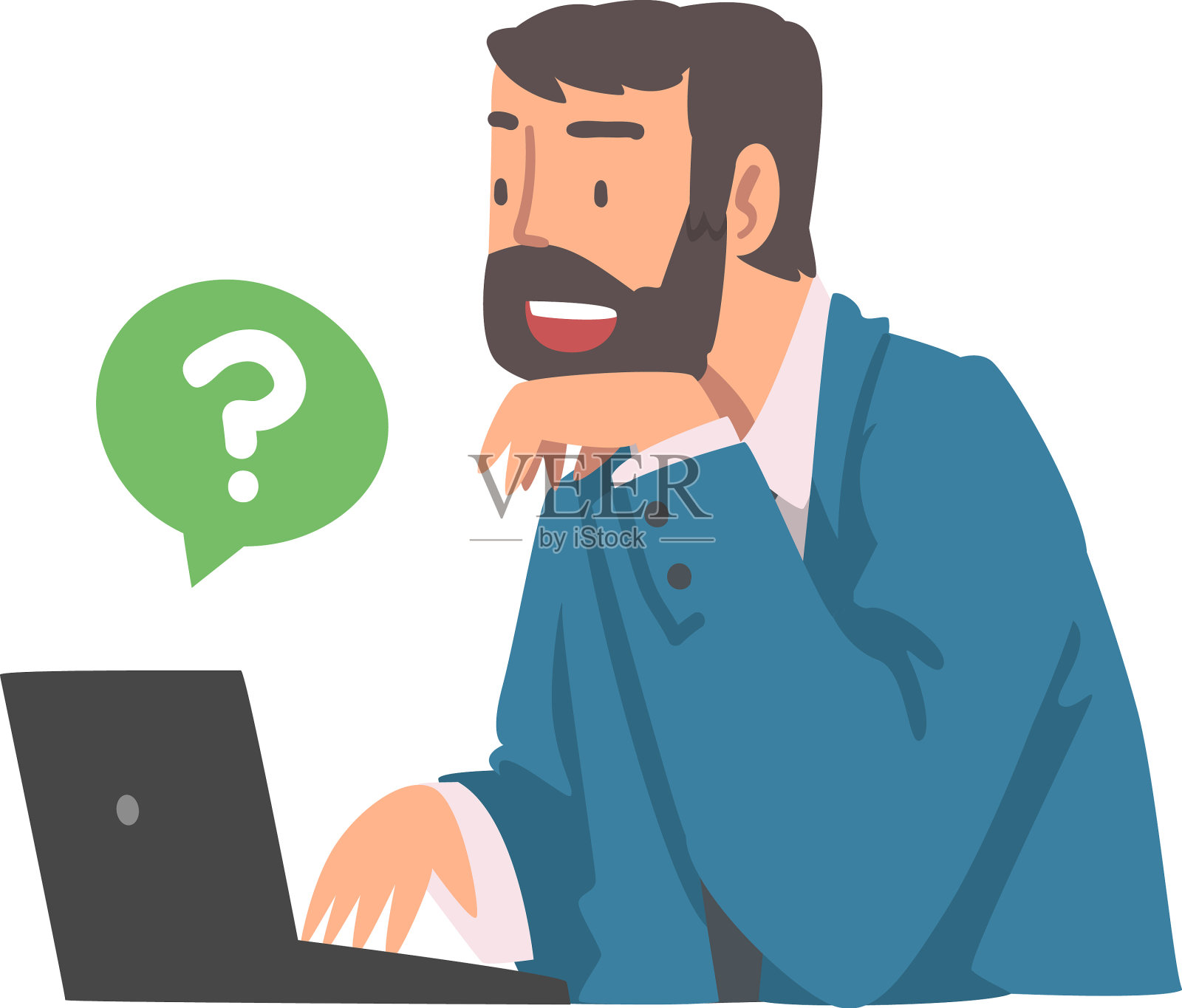 年轻的大胡子男人角色问问题用设计元素图片