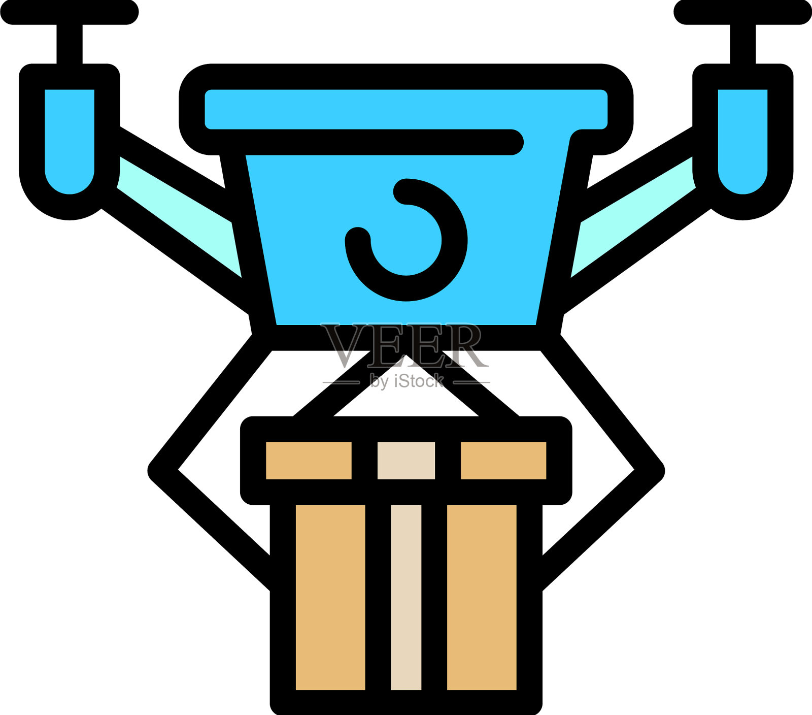 安全无人机交付图标颜色轮廓插画图片素材