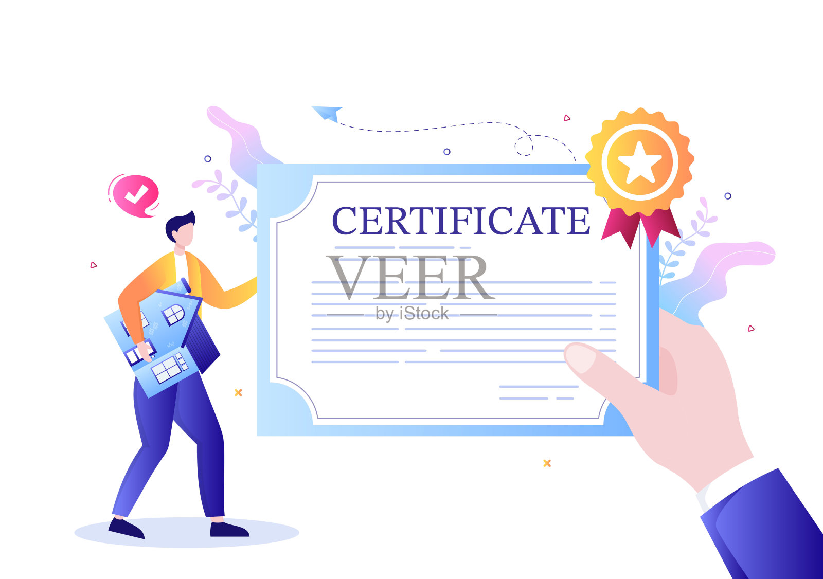 房地产合同的产权证、房屋维修合同、购房协议办理公章或许可证。背景矢量图插画图片素材