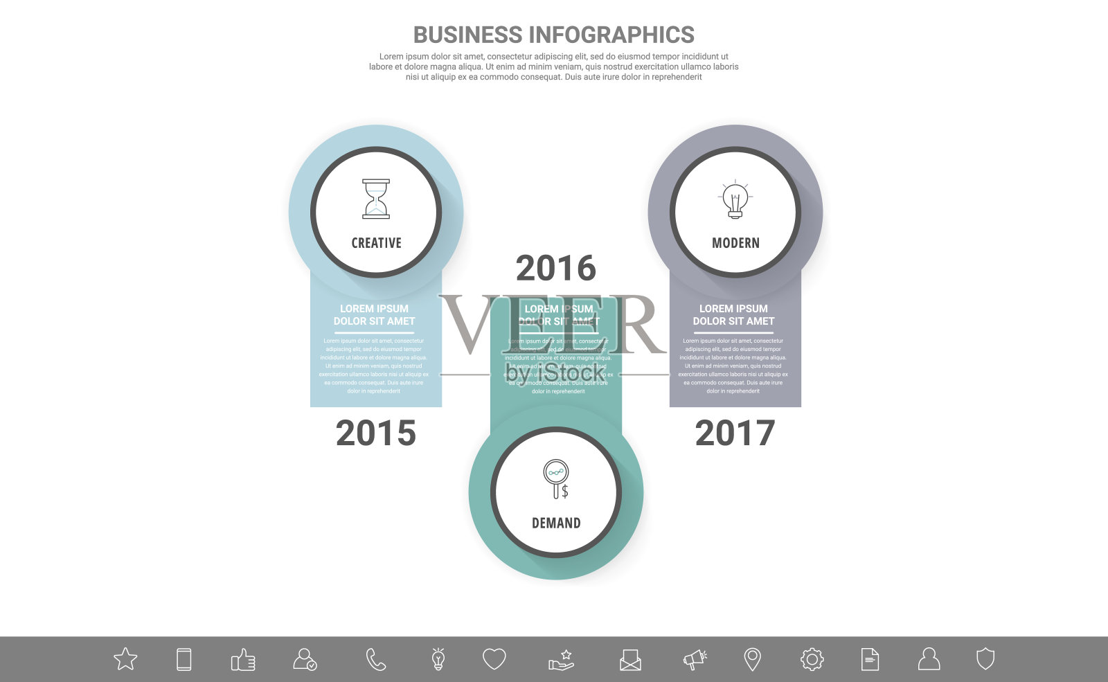 带有三个圆的现代矢量信息图。业务模板有3个步骤设计模板素材