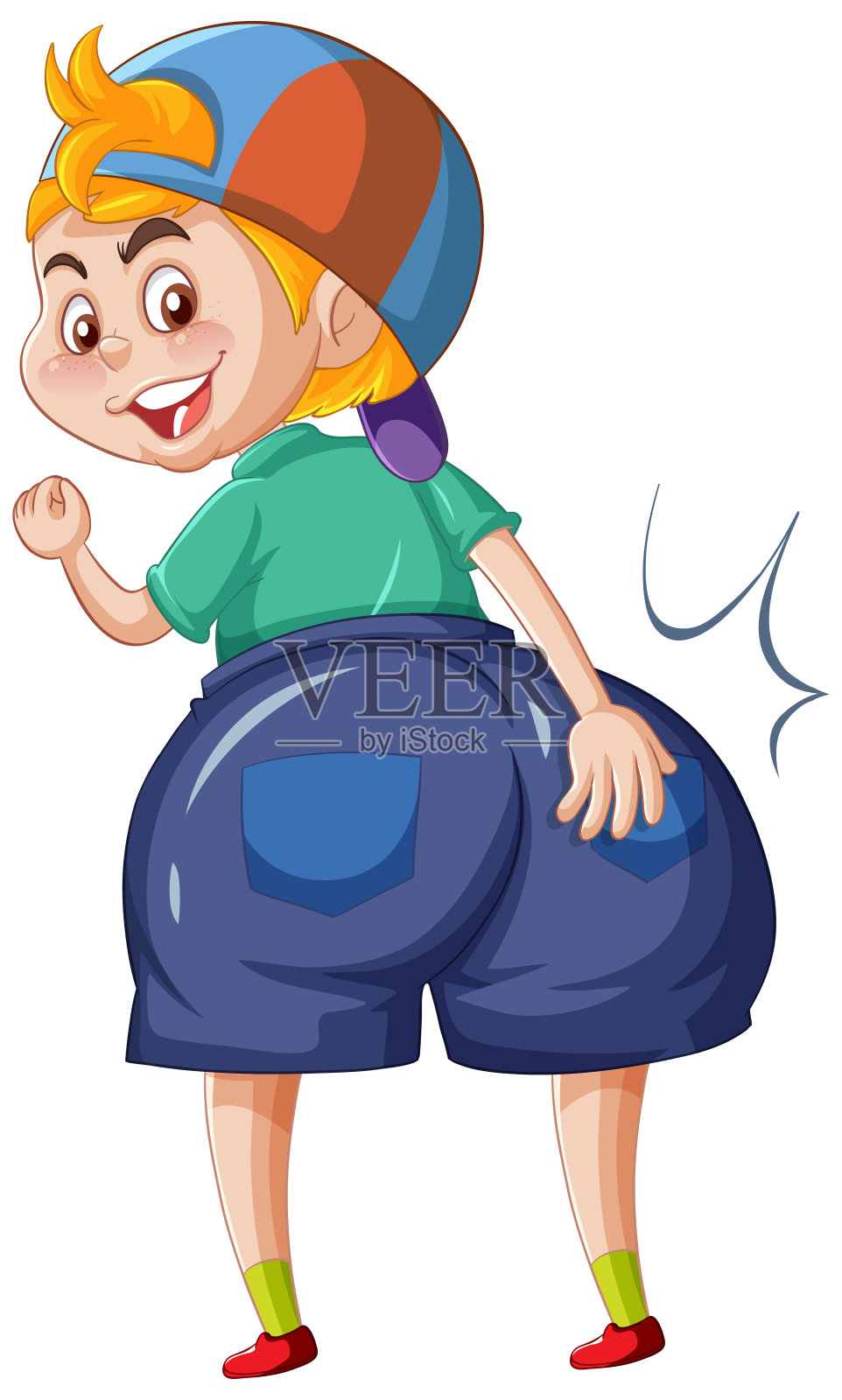 一个贴着大屁股卡通人物贴纸的男孩设计元素图片