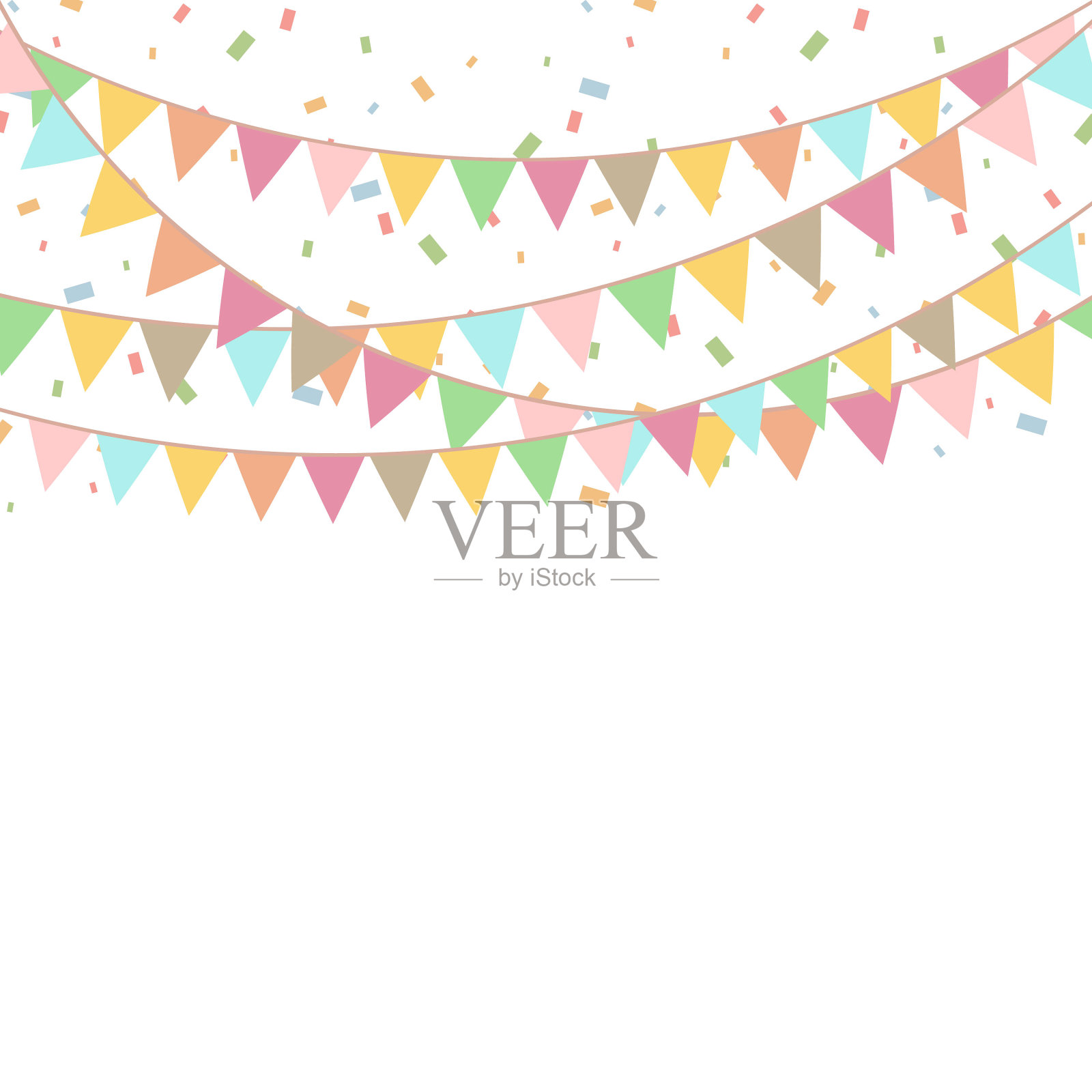派对背景与彩旗。庆祝活动，生日，嘉年华旗花环。插画图片素材