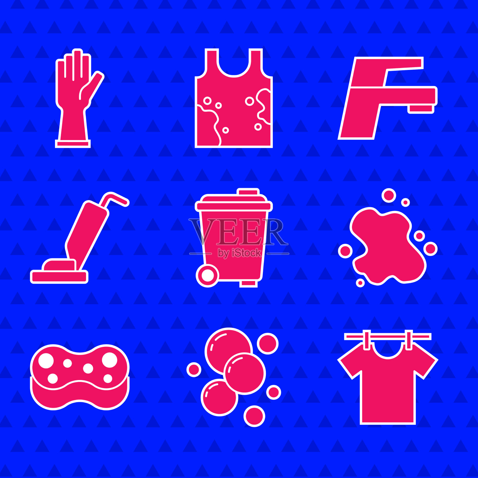 设置垃圾桶肥皂水泡沫烘干衣服图标素材