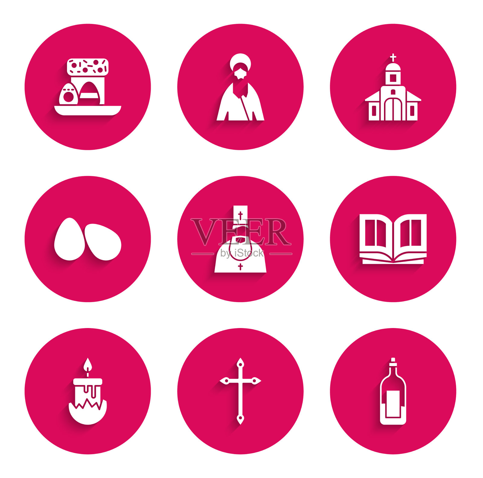 设牧师基督十字架瓶酒神圣图标素材