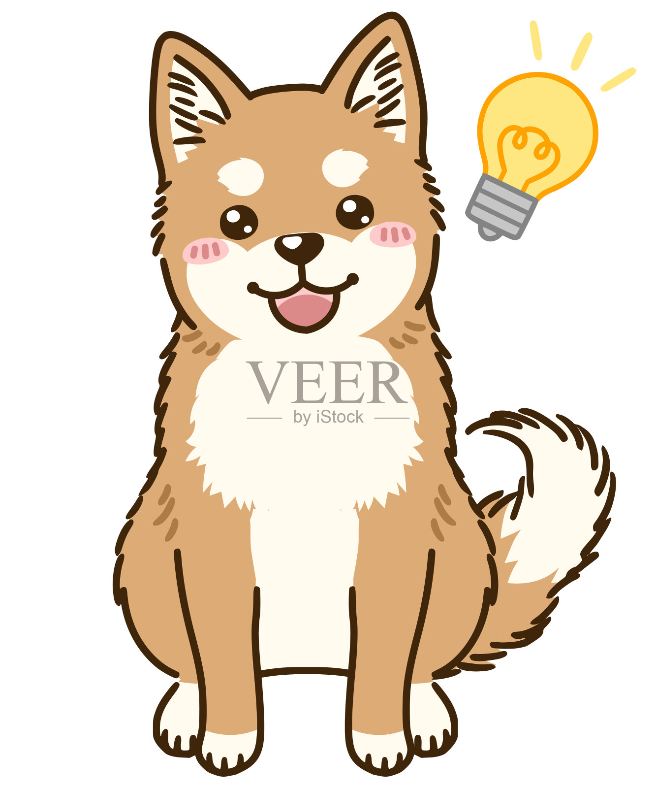 想出一个主意的柴犬(棕色皮毛颜色)插画图片素材