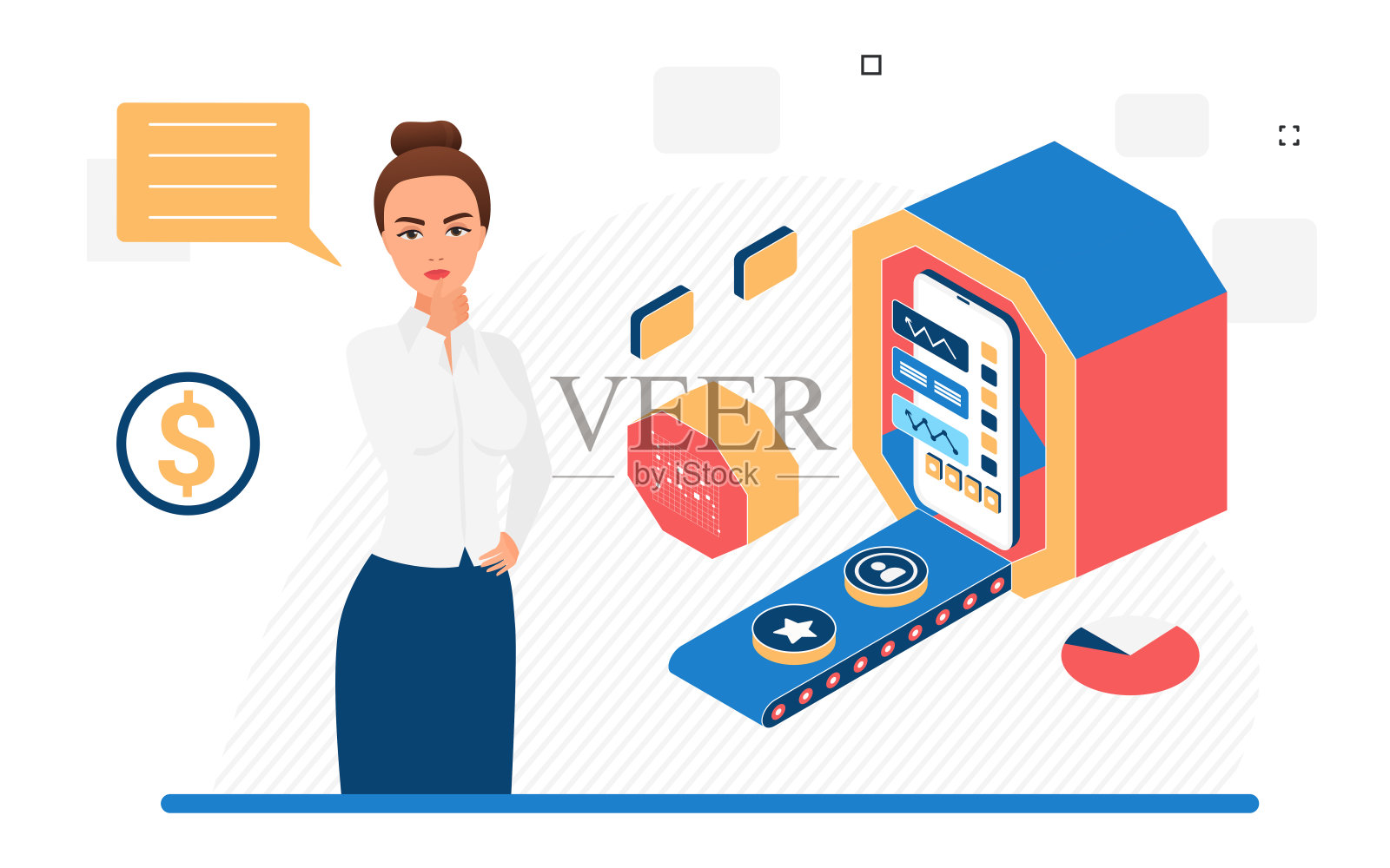 卡通银行顾问提供网上服务插画图片素材