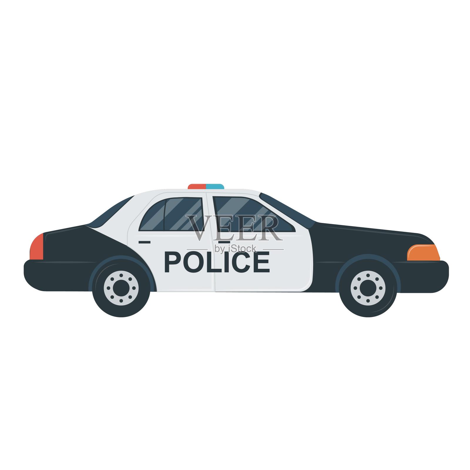 警车汽车车辆交通工具扁平卡通设计元素图片