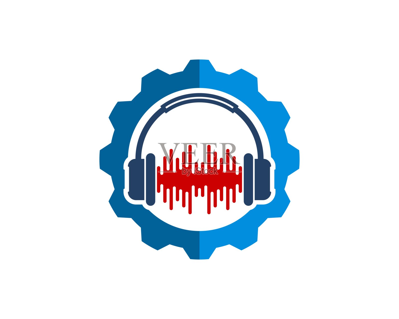 机械齿轮与耳机和音乐酒吧内插画图片素材