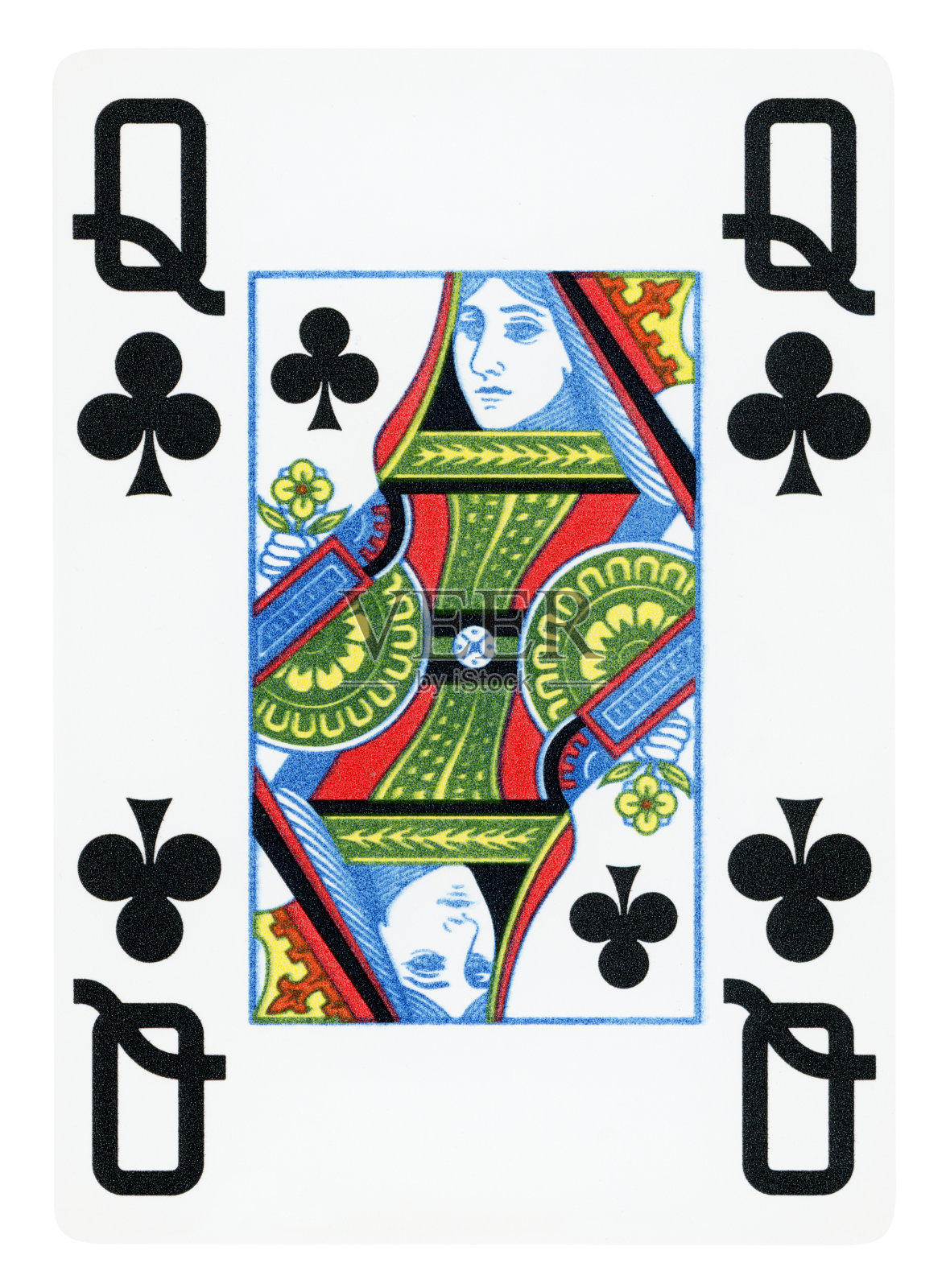 梅花皇后扑克牌-孤立照片摄影图片