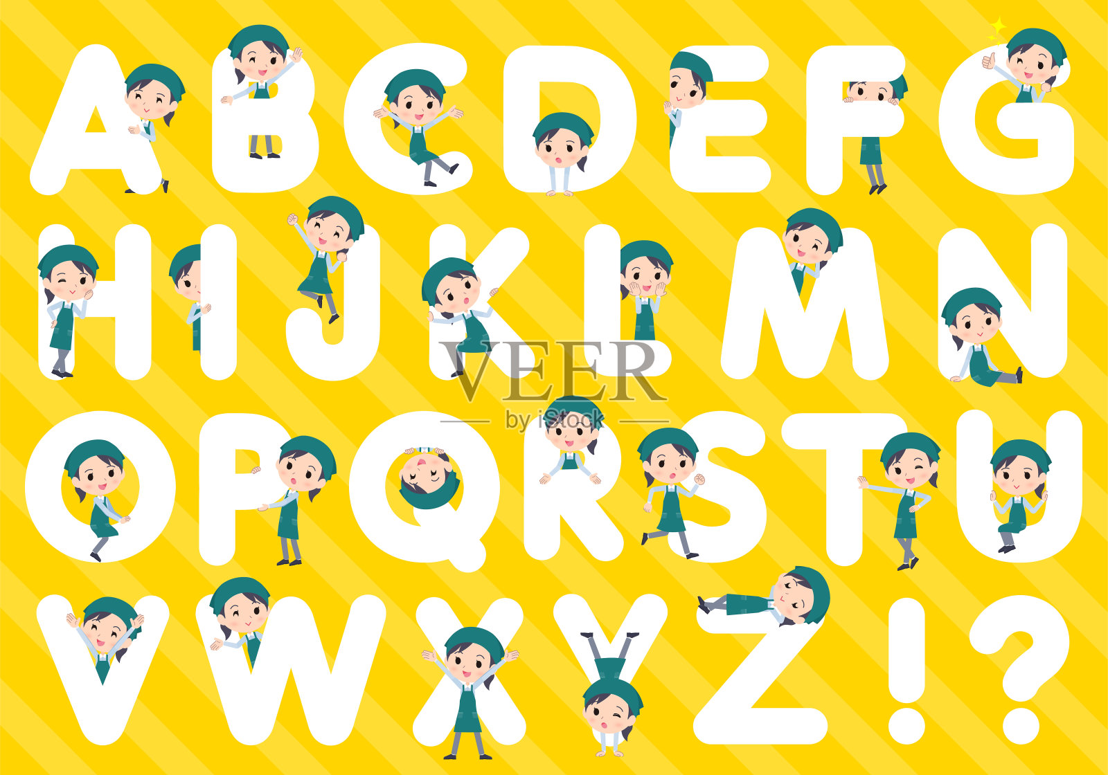 一套超市女职员设计的字母插画图片素材