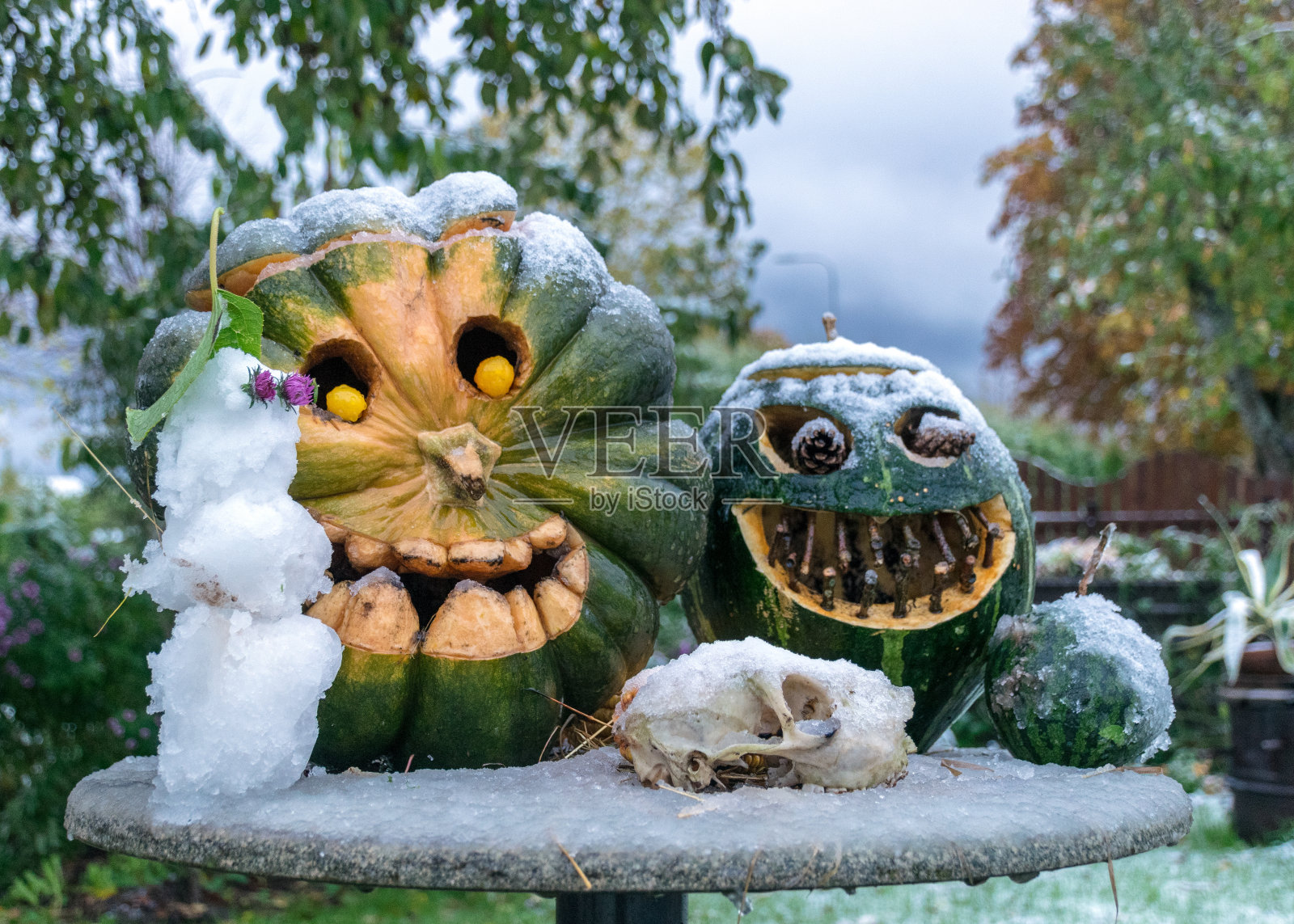 雕刻装饰性南瓜面具照片摄影图片