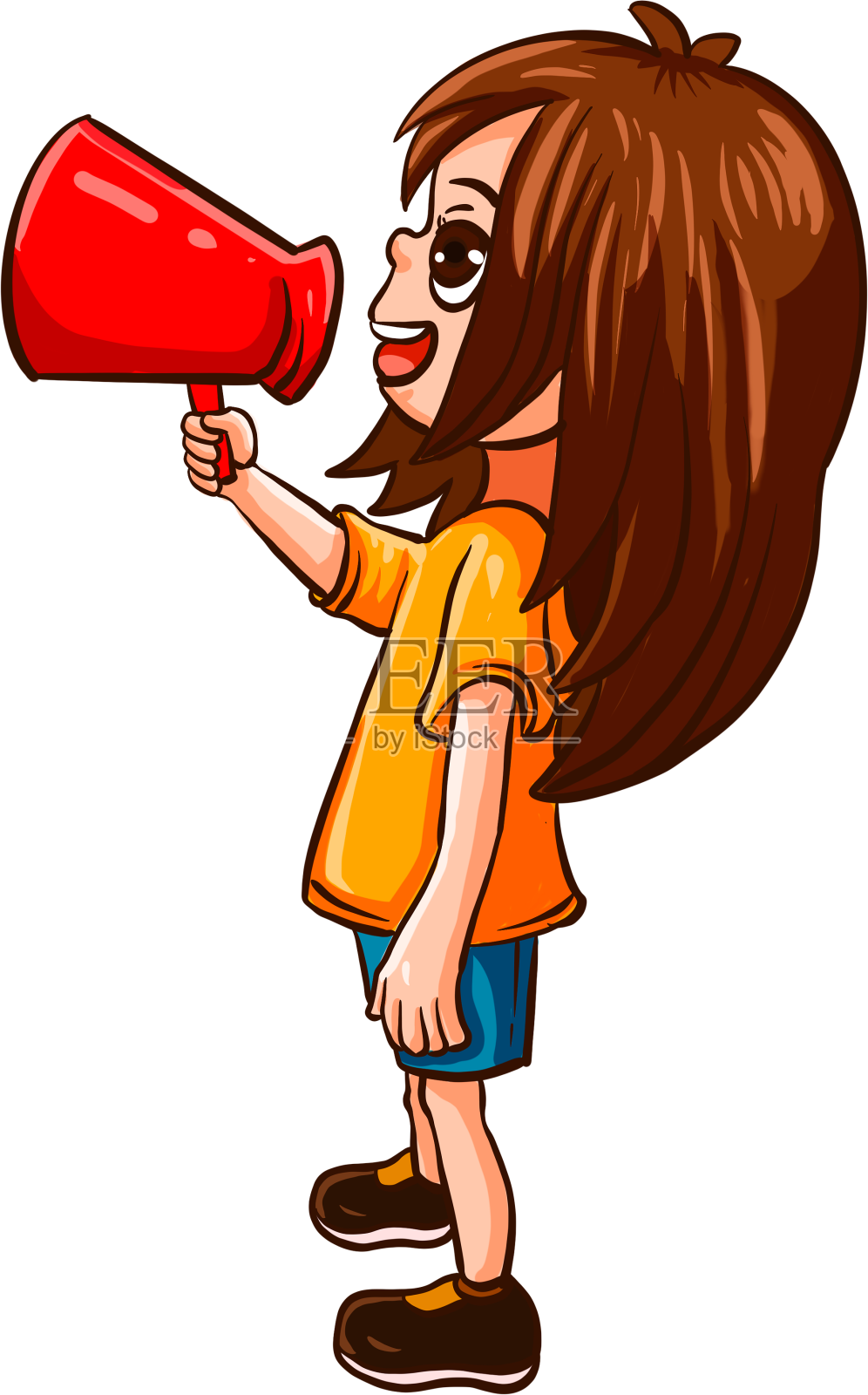 侧面立体女孩拿着喇叭设计元素图片