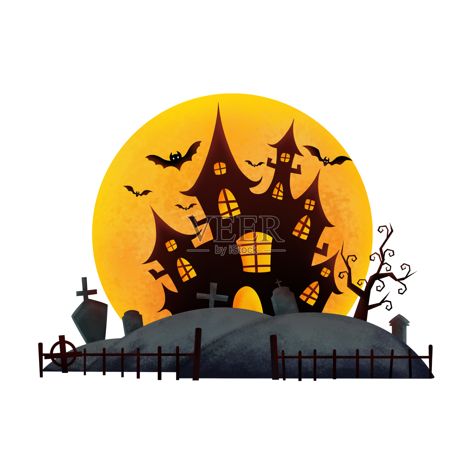 卡通万圣节城堡月亮设计元素图片