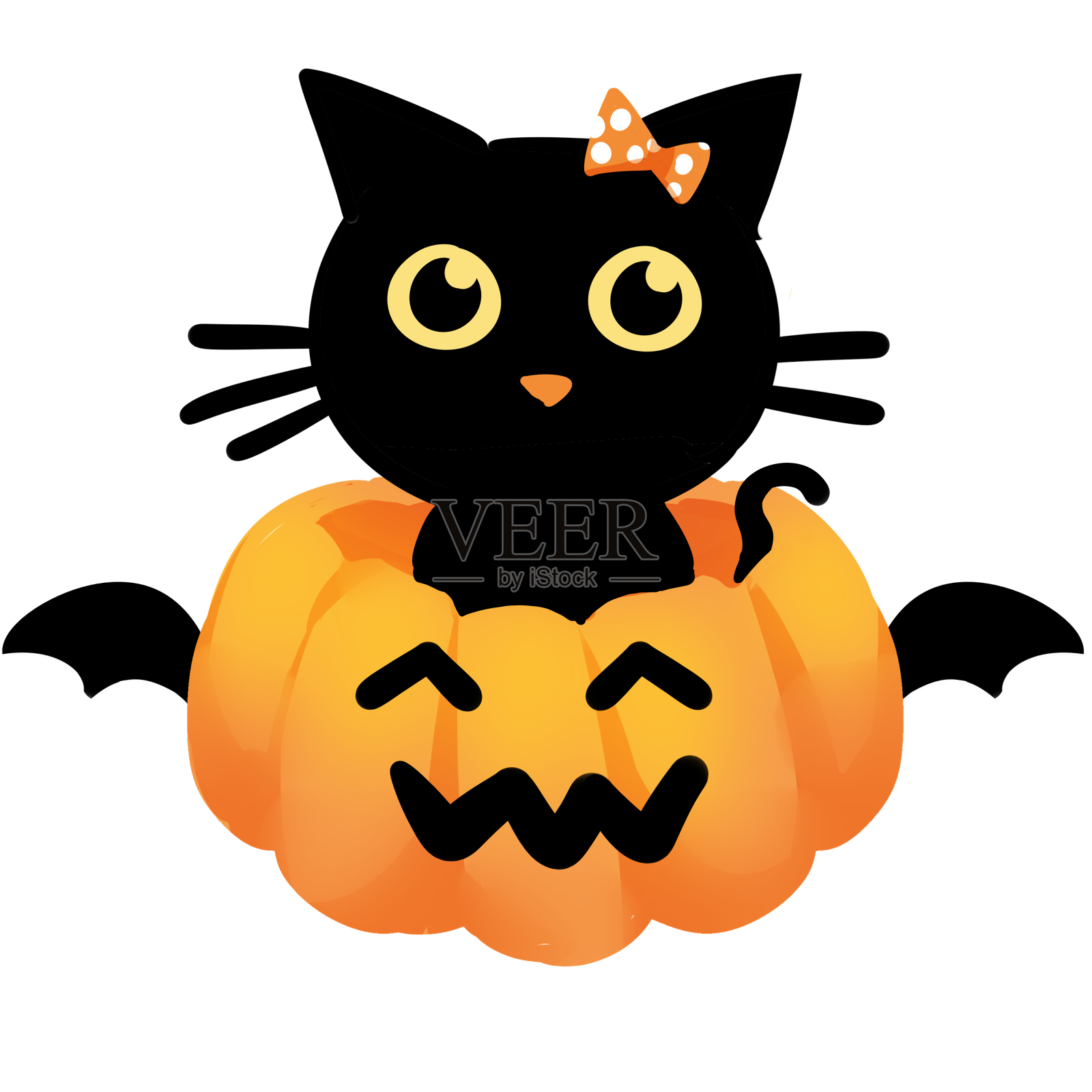 黄色可爱q版万圣节南瓜黑猫插图设计元素图片