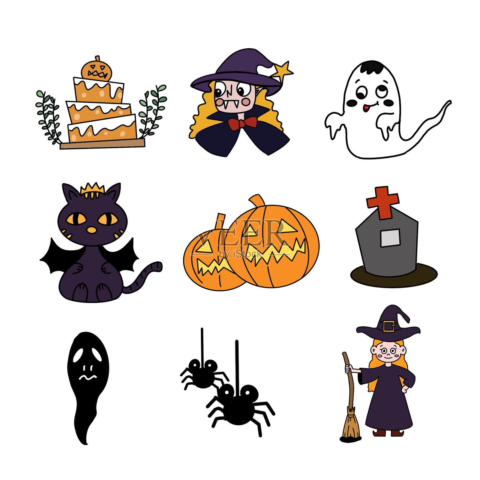 万圣节卡通插画合集设计元素图片