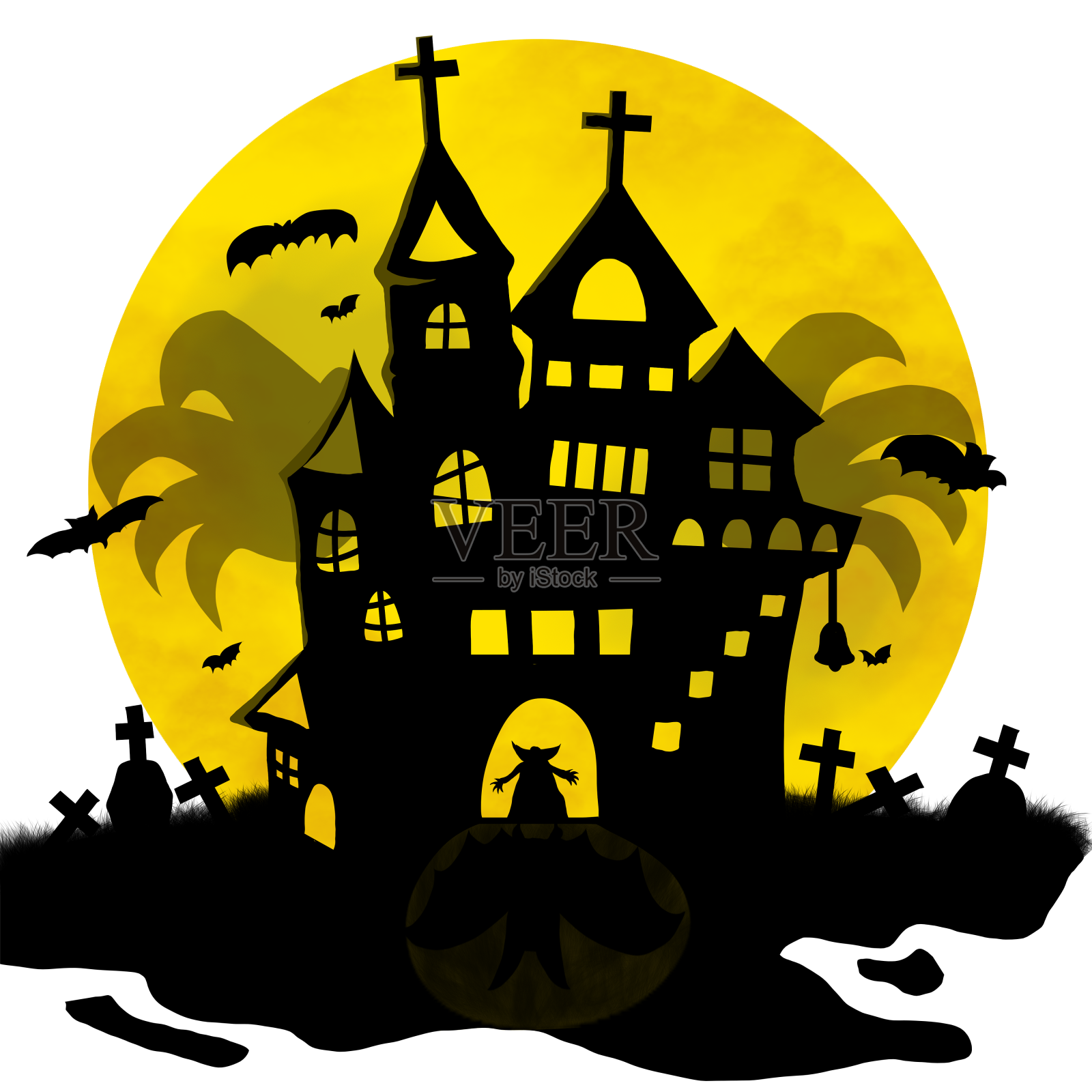 万圣节手绘元素吸血鬼城堡设计元素图片