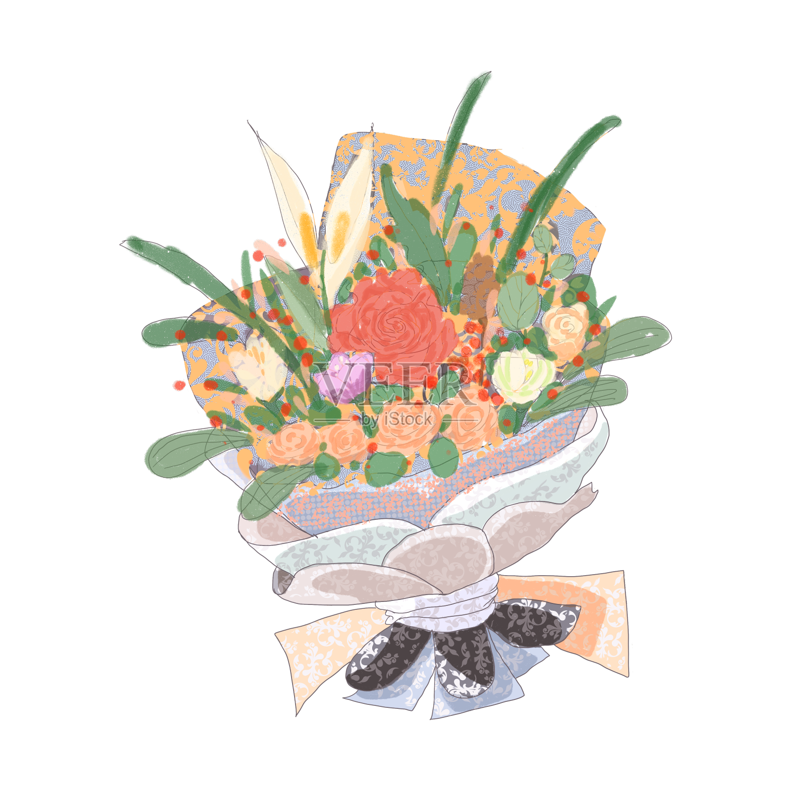 黄色感恩节庆祝精美花束插画元素设计元素图片