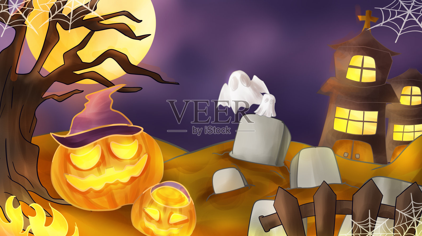 万圣节墓地鬼怪城堡南瓜怪设计元素图片