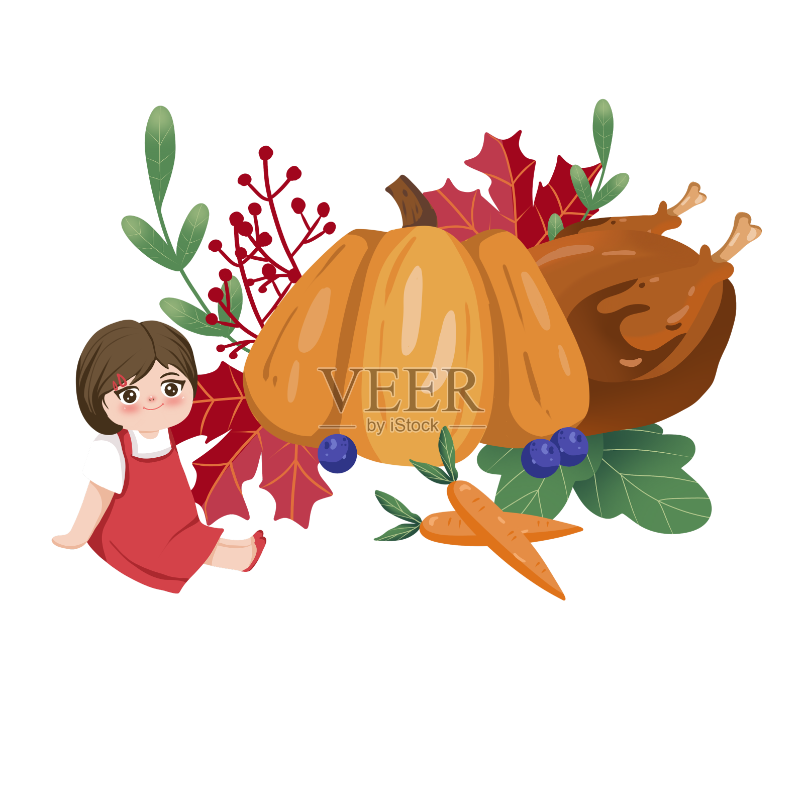 感恩节火鸡物品人物组合设计元素图片