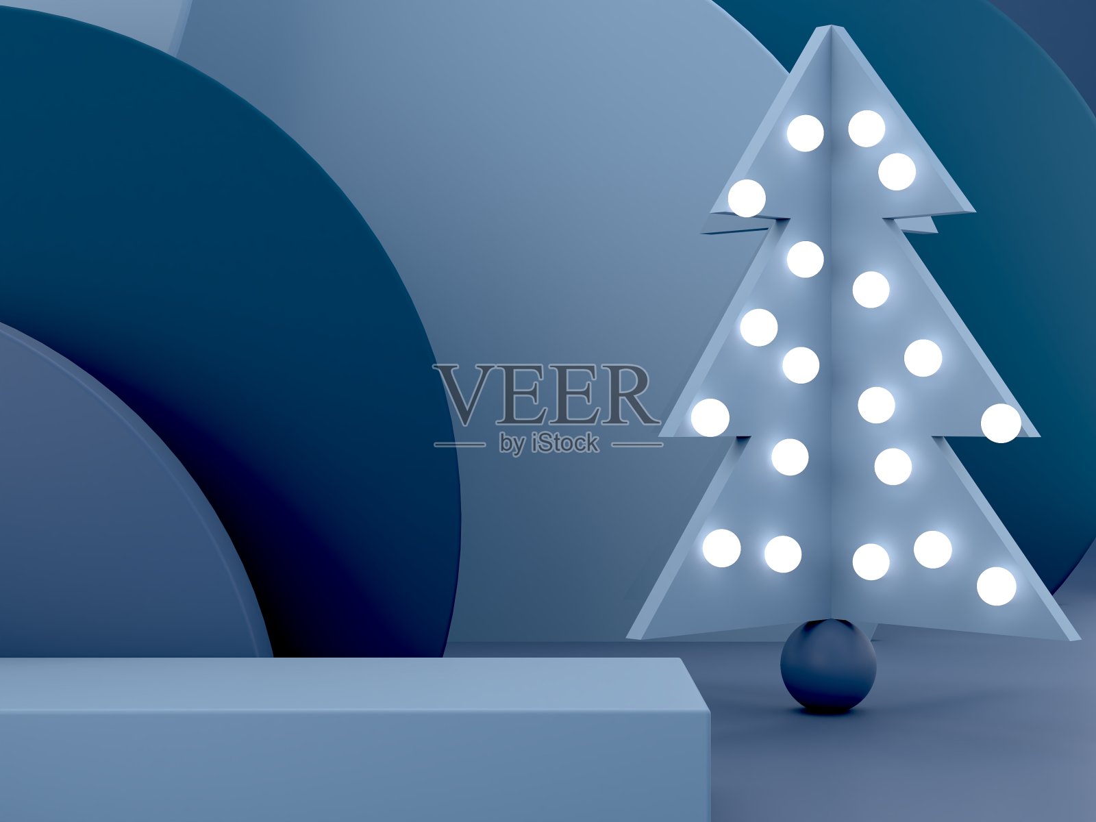 简约的圣诞场景与讲台和树在抽象的背景。照片摄影图片