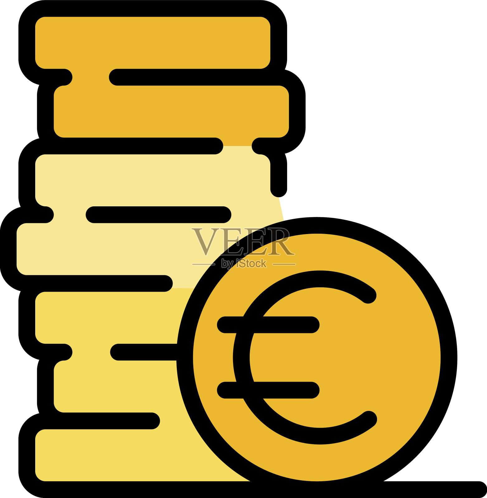 欧元钱币图标颜色轮廓插画图片素材