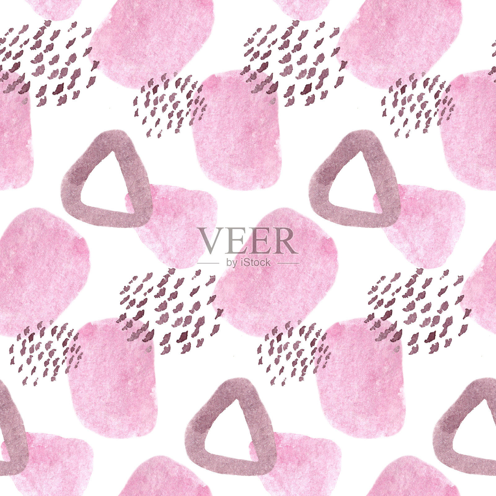 手绘水彩无缝图案与抽象元素。插画图片素材