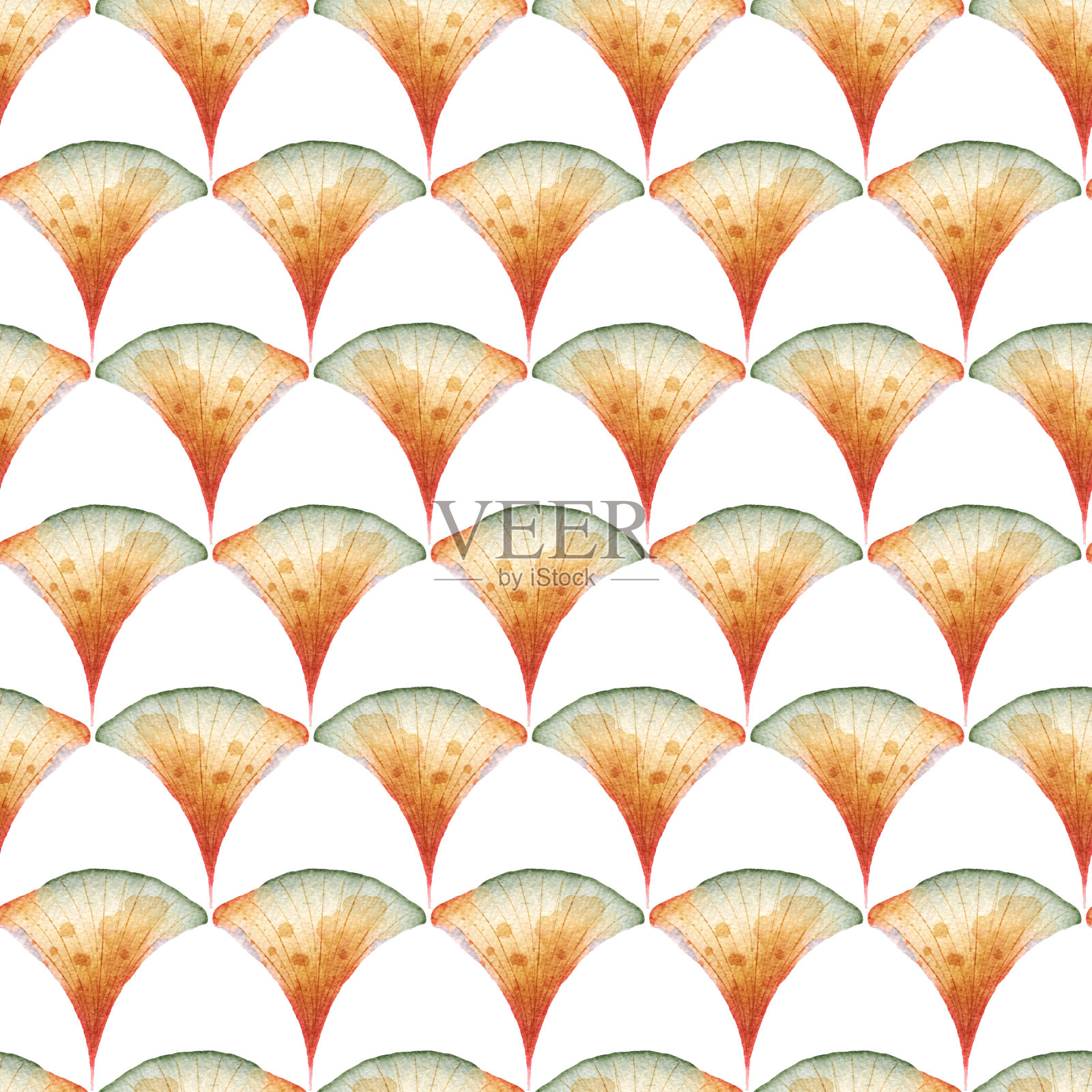 橙色和绿色银杏叶水彩无缝模式插画图片素材