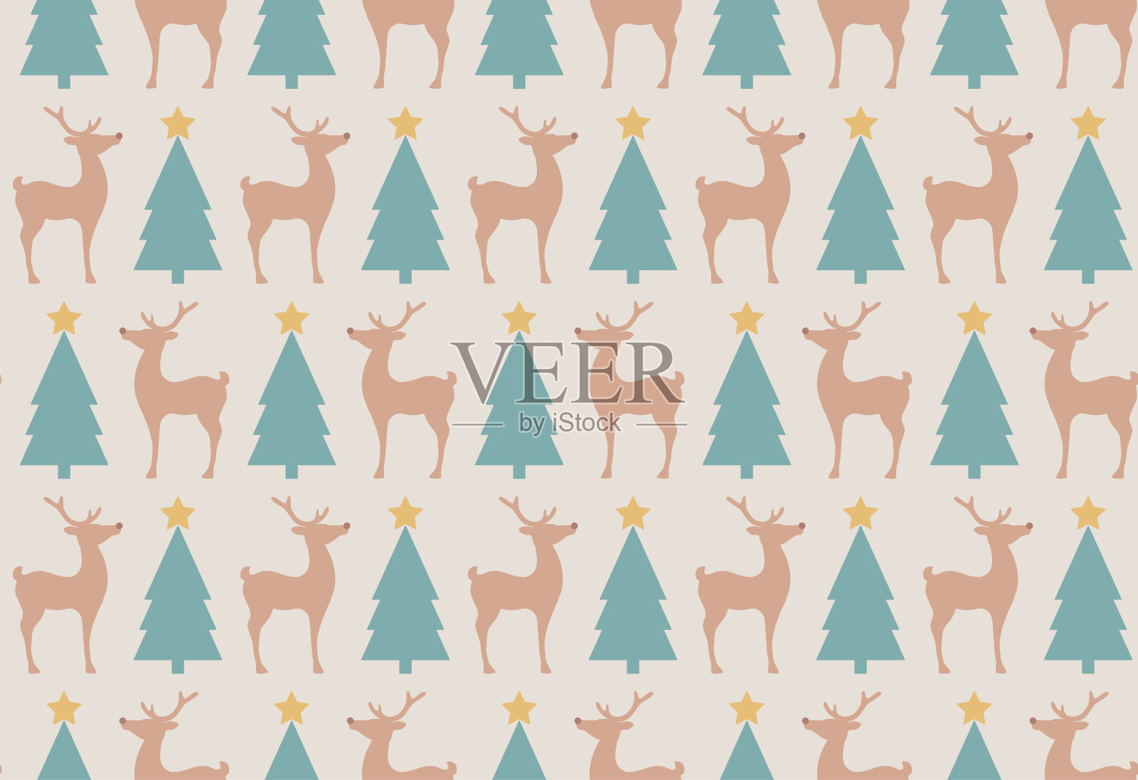 森林中的鹿，冬季矢量无缝插图，圣诞装饰礼品包装，墙纸。插画图片素材