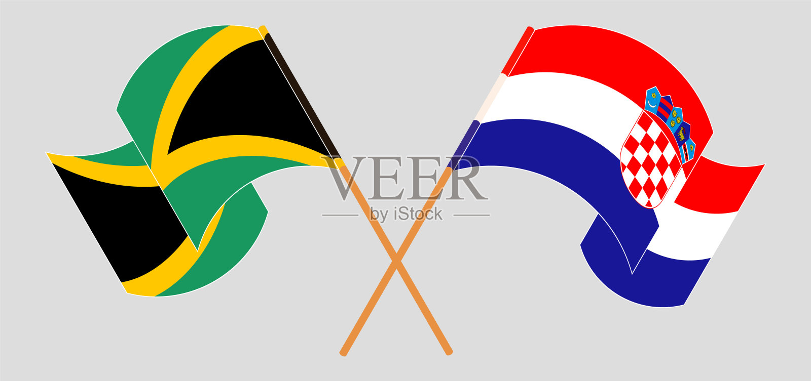 交叉并挥舞着牙买加和克罗地亚的国旗插画图片素材