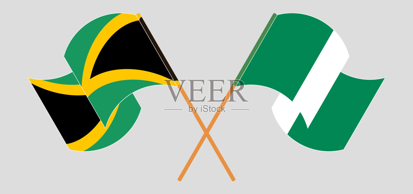 交叉并挥舞着牙买加和尼日利亚的国旗设计元素图片