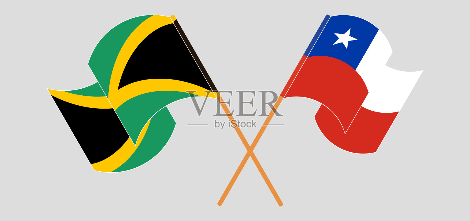 交叉并挥舞着牙买加和智利的国旗插画图片素材