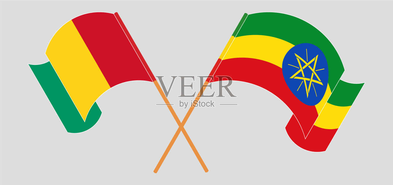 交叉并挥舞着几内亚和埃塞俄比亚的国旗设计元素图片