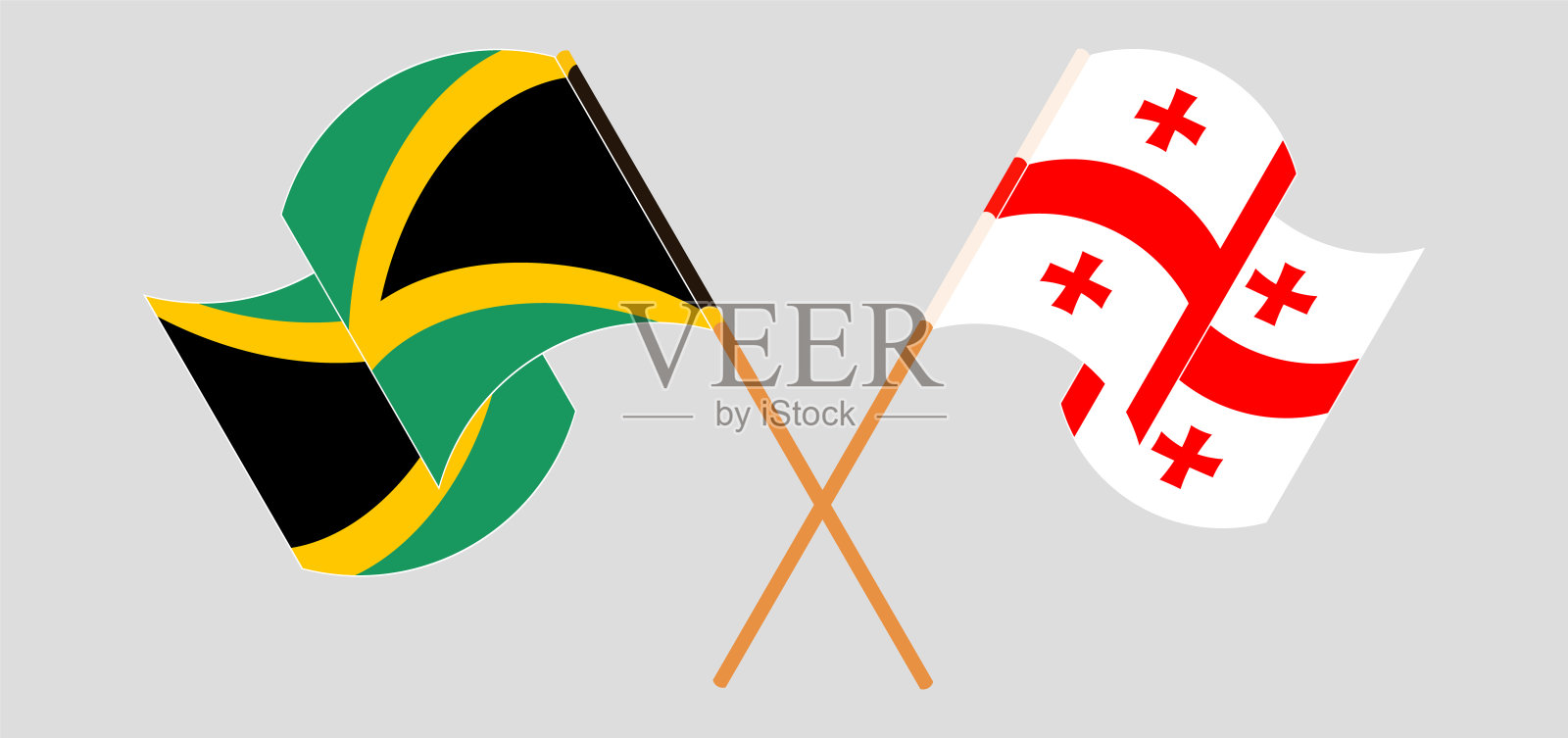 交叉并挥舞着牙买加和格鲁吉亚的国旗设计元素图片