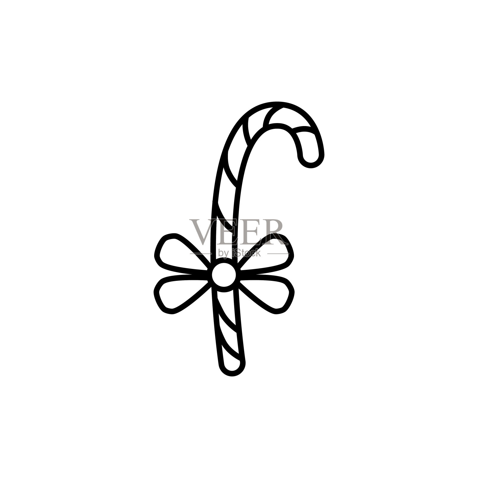 矢量线性图标的圣诞糖果拐杖与弓，孤立插画图片素材