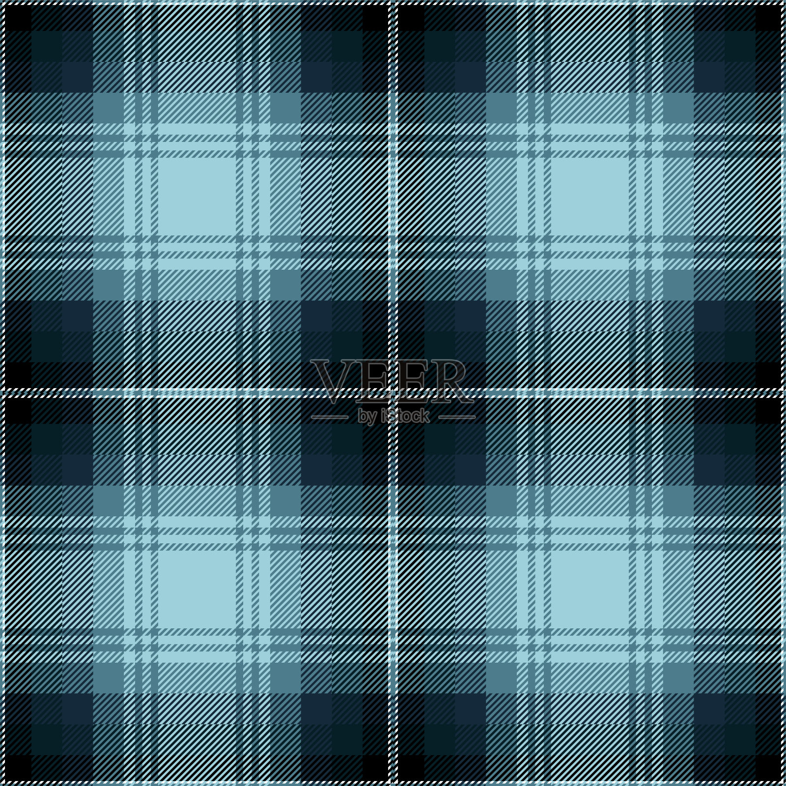 蓝色和黑色格子花呢无缝图案背景插画图片素材
