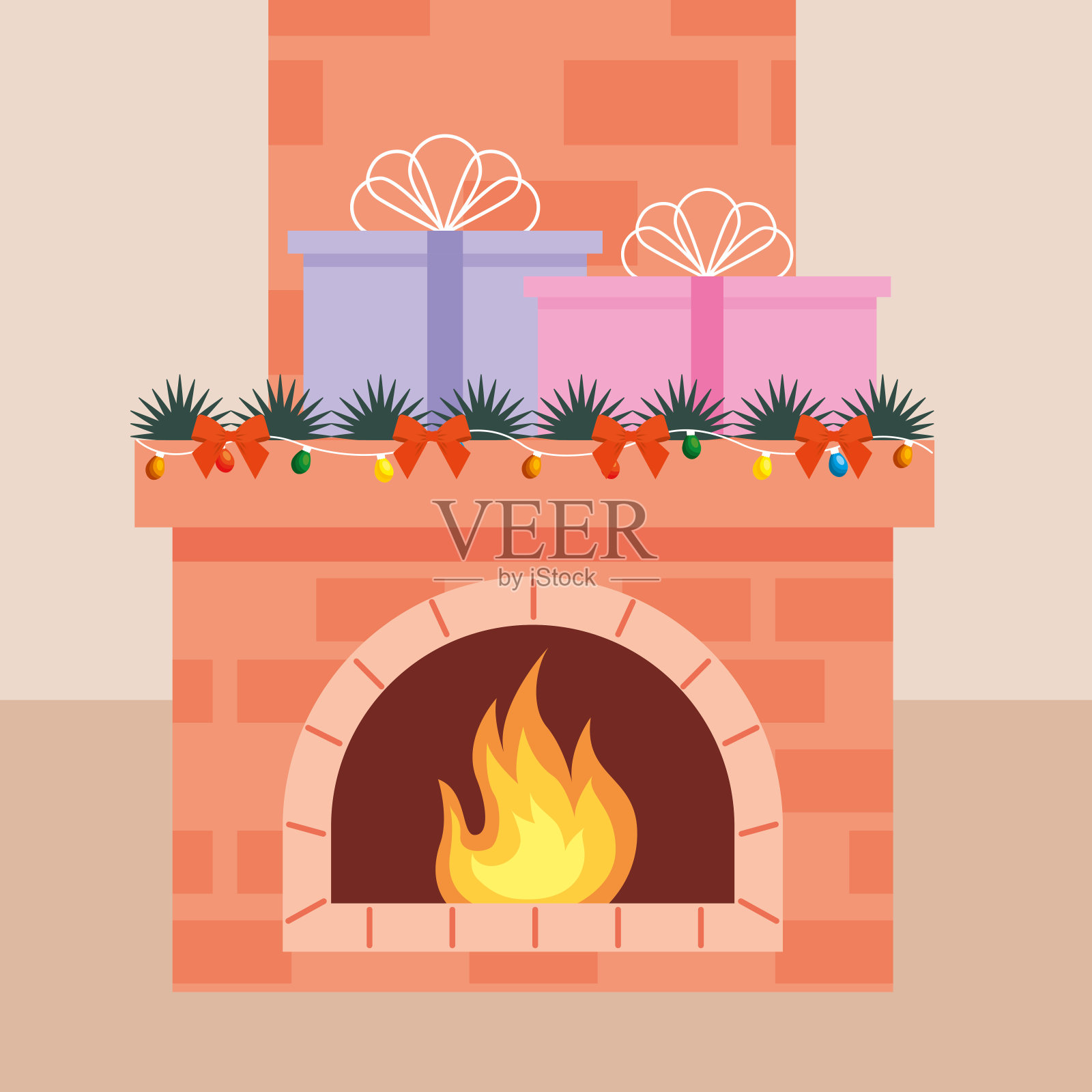 壁炉的礼物插画图片素材