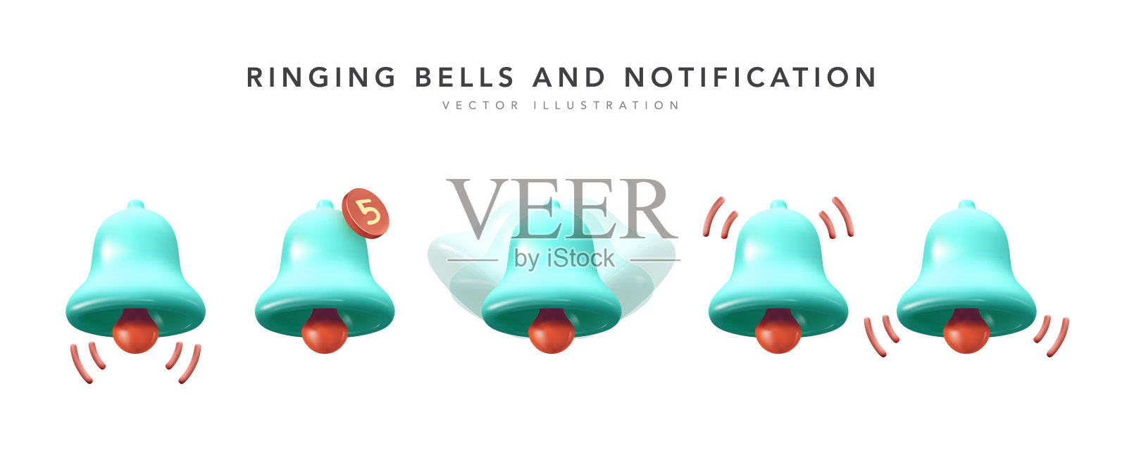 3d通知铃声图标设置隔离在白色背景上。3d渲染铃声与社交媒体提醒的新通知。矢量图插画图片素材