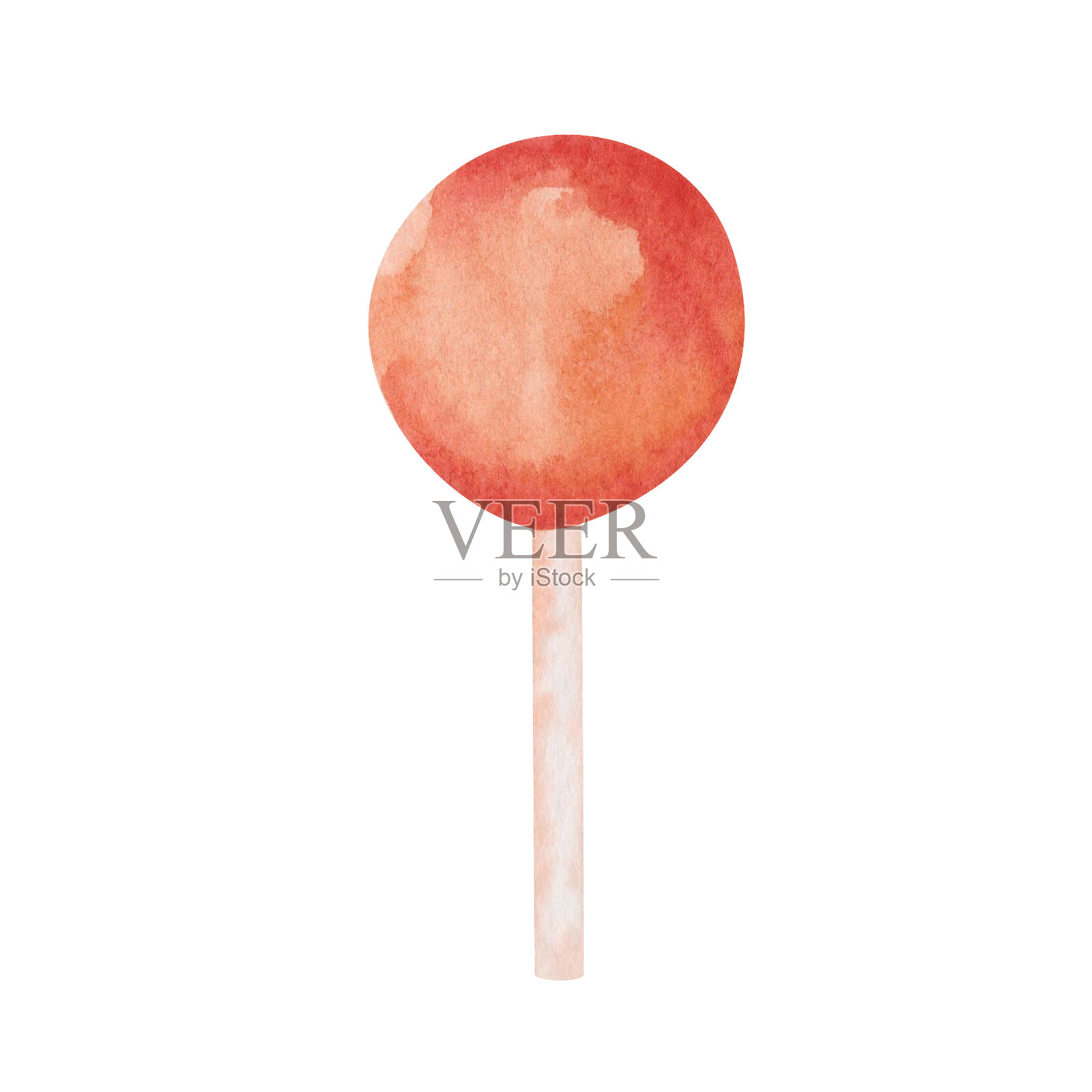 水彩插图手绘橙色棒棒糖，儿童糖果设计元素图片