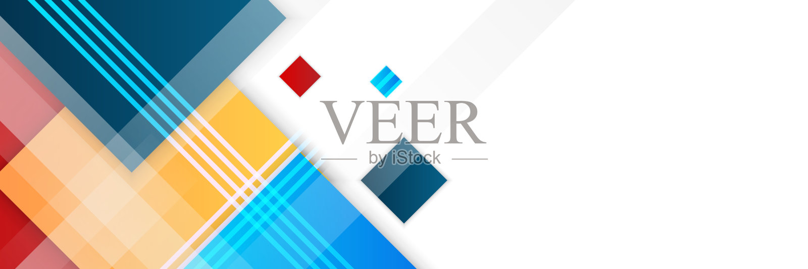 色彩鲜艳的蓝、红、紫、黄光面方格抽象的科技旗帜设计。几何矢量的背景。横幅网页设计模板动态图案对角线元素的蓝色背景插画图片素材