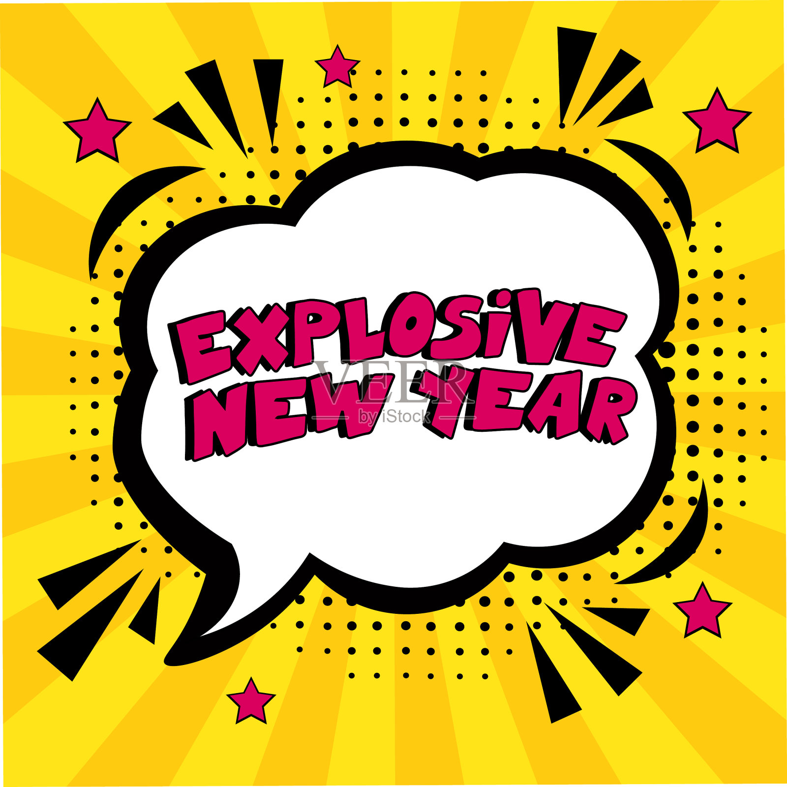 爆炸性的新年漫画文本流行艺术设计元素图片