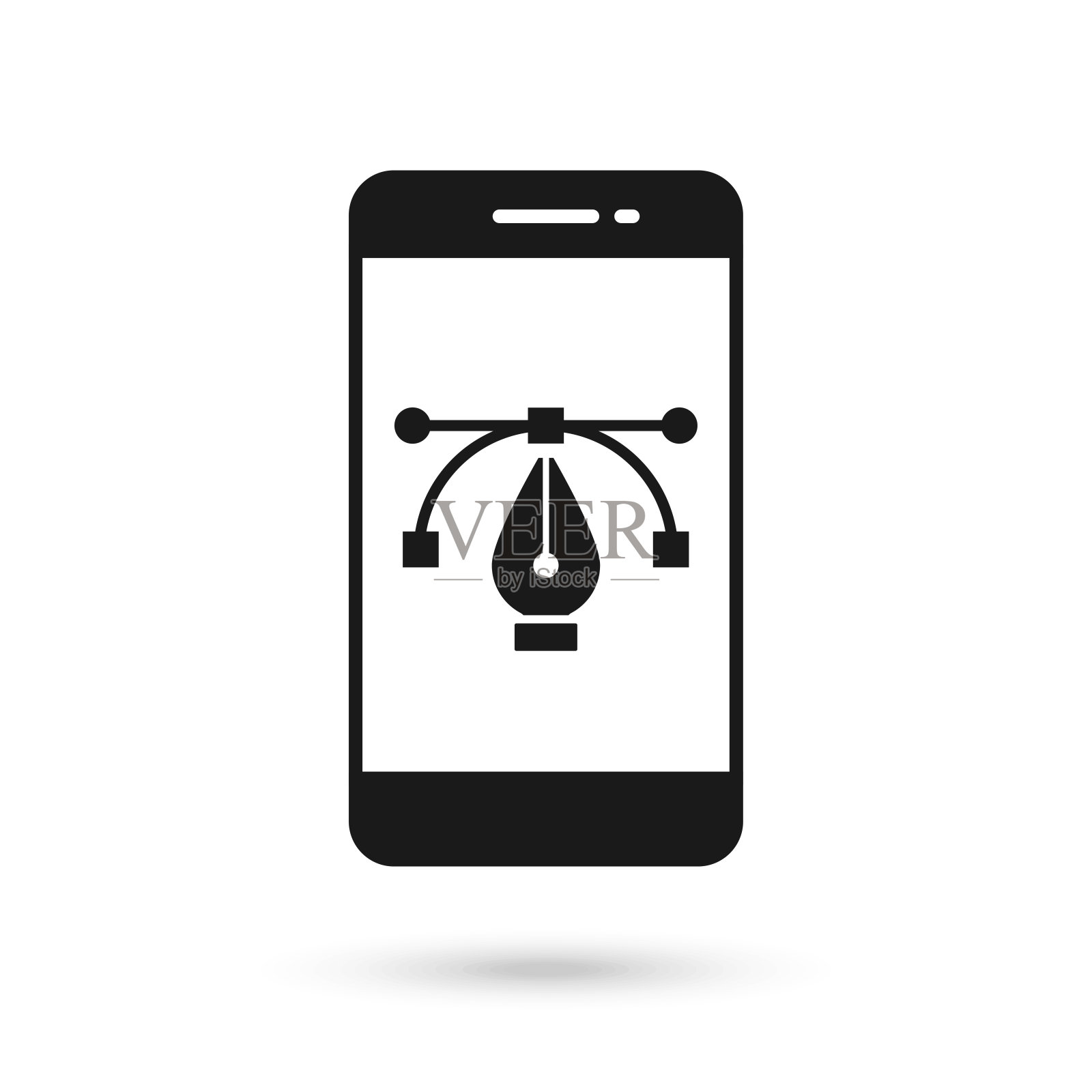 手机平面设计图标与钢笔工具标志。插画图片素材