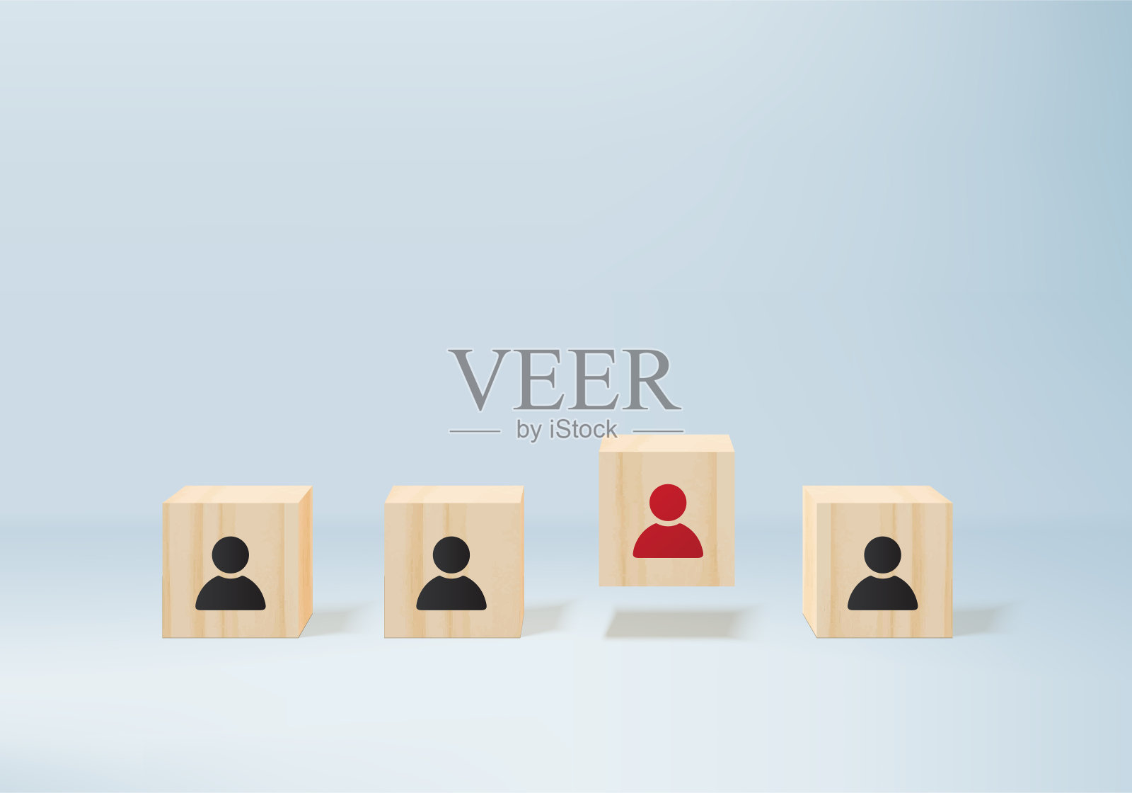 3d业务概念最小作为一组木材立方体在一个方向和一个个人指向不同的方法，在3d矢量创新解决方案。领导新想法。插画图片素材