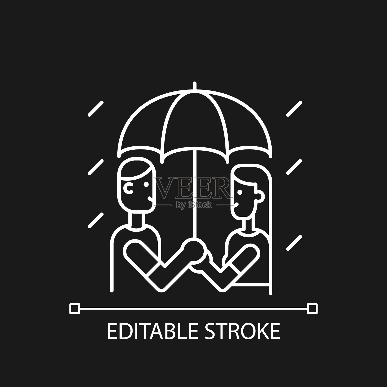 雨下行走白色线性图标为黑色主题插画图片素材