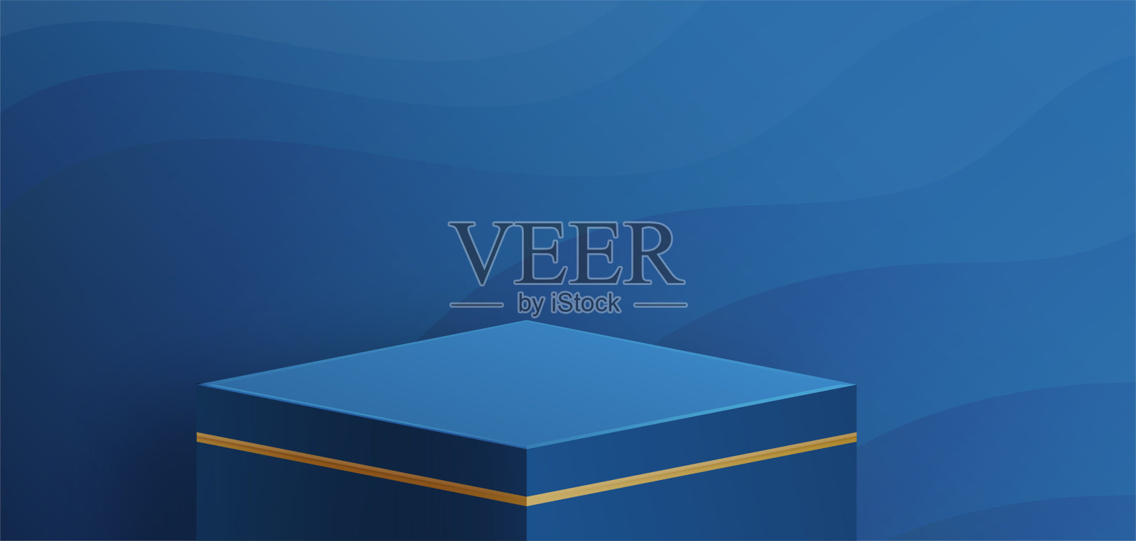 圆形讲台用漂亮而富有创意的蓝色象征舞台。插画图片素材