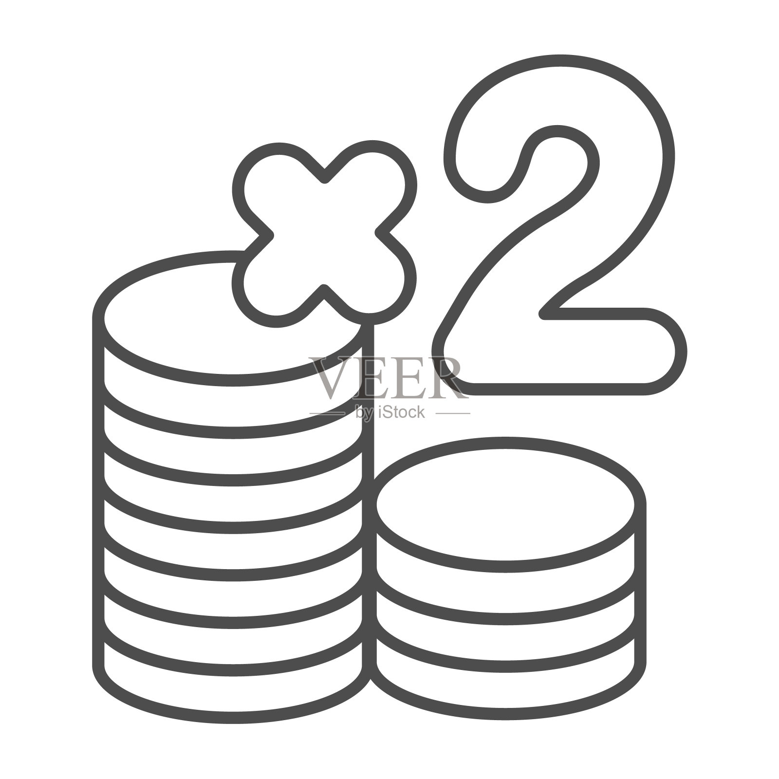 赌场筹码，双重打赌，堆栈硬币细线图标，赌博概念，扑克符号矢量标志上的白色背景，轮廓风格图标的移动概念和网页设计。矢量图形。插画图片素材