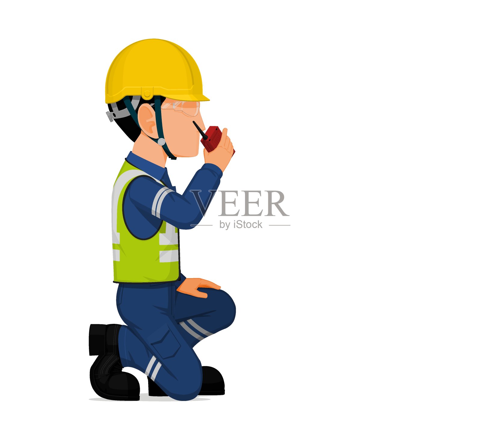 一位产业工人正拿着对讲机插画图片素材