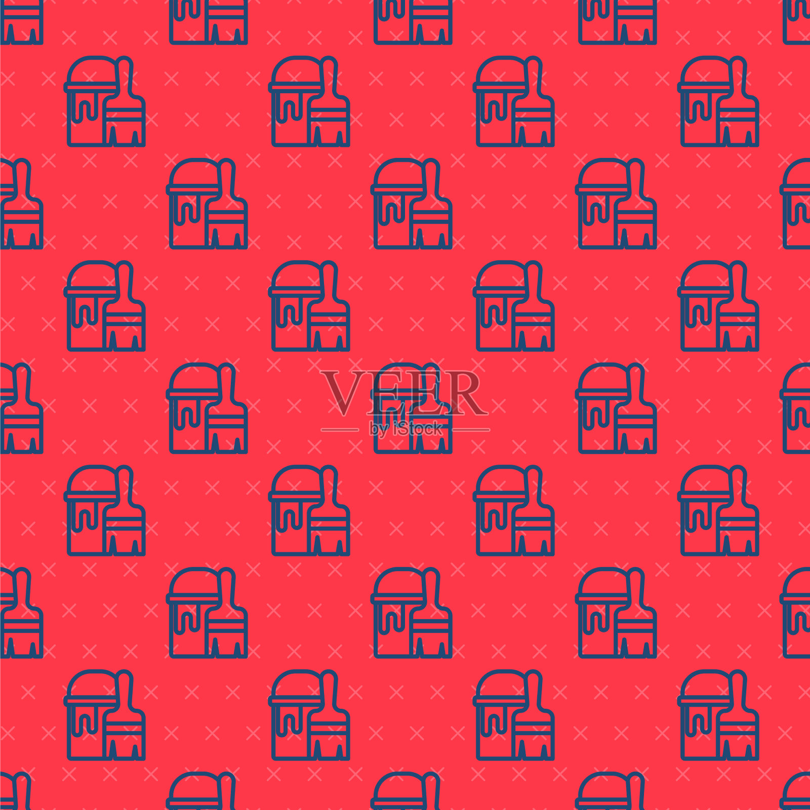 蓝线漆桶与画笔图标隔离插画图片素材