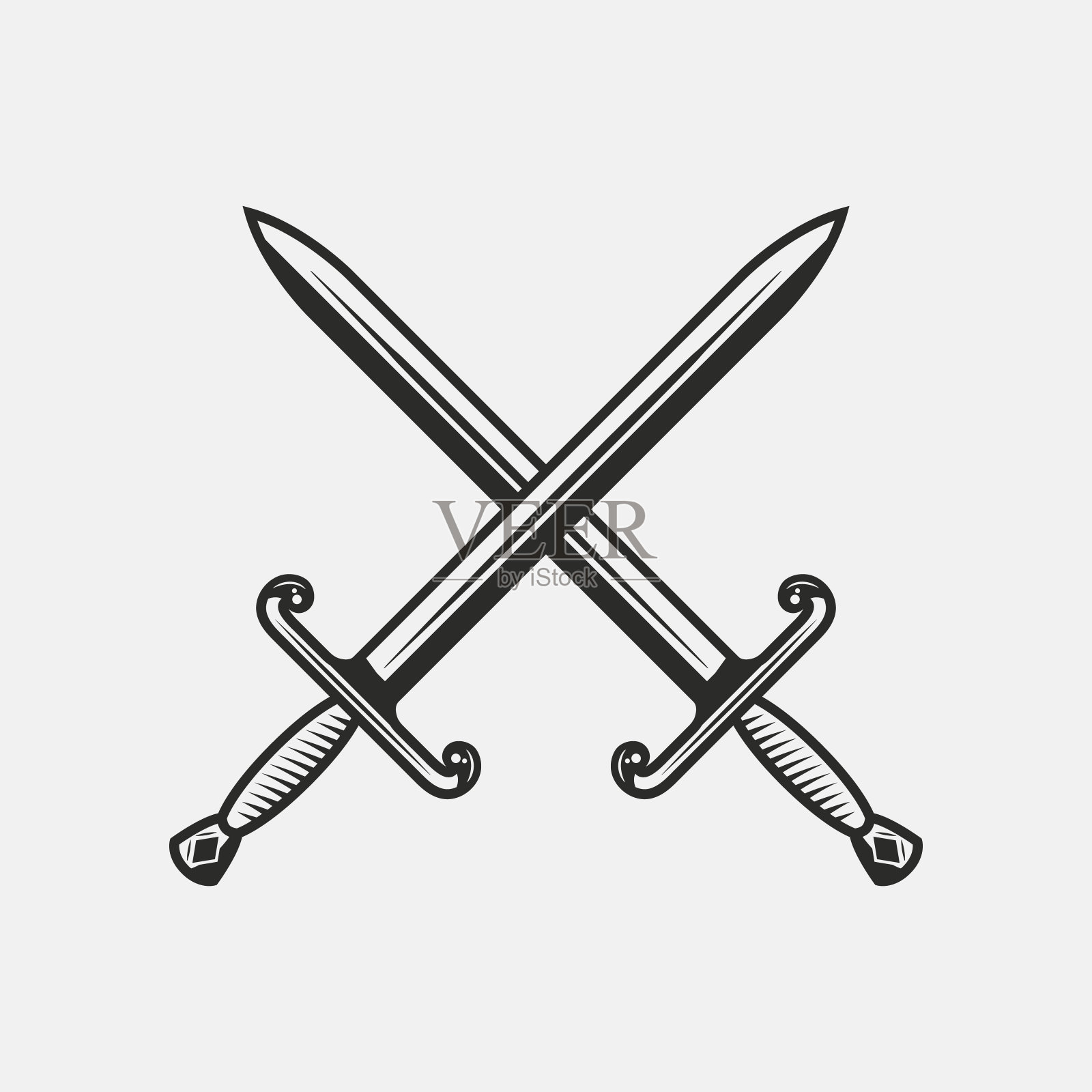 古董剑图标骑士交叉的剑被隔离在白色的背景上战斗图标矢量图设计元素